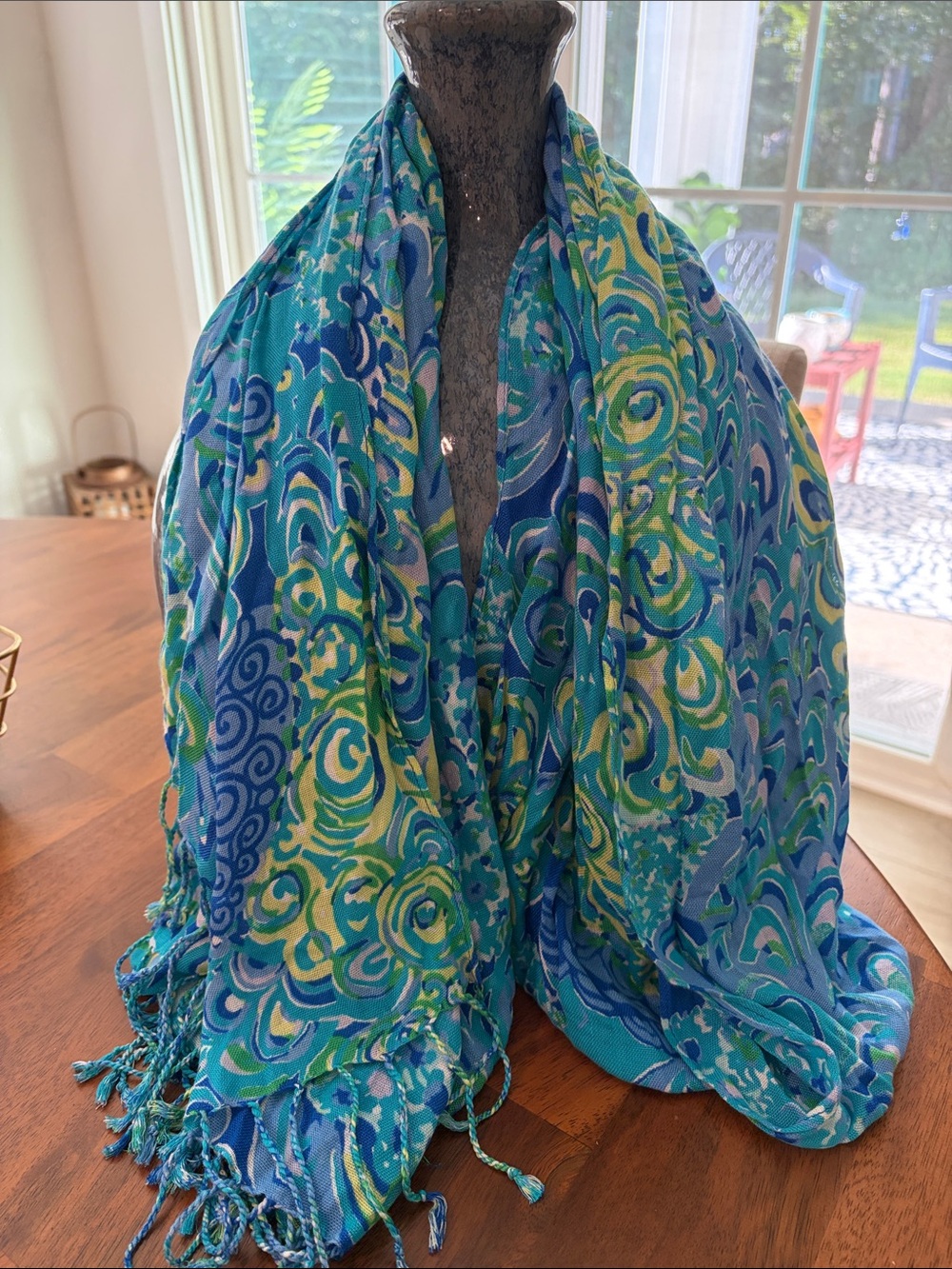Lilly Pulitzer Blue, Green & Yellow Swirl-Print Scarf Wrap